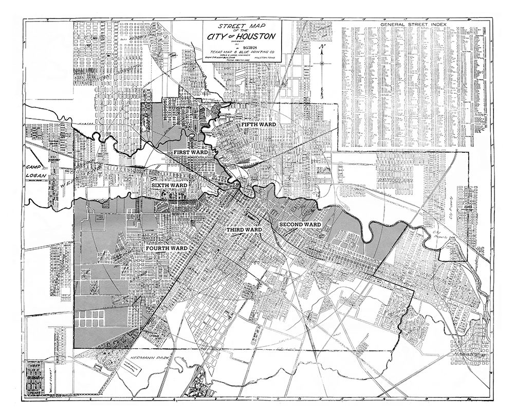 Houston Texas - Blue 1920 art print by Blue for $57.95 CAD