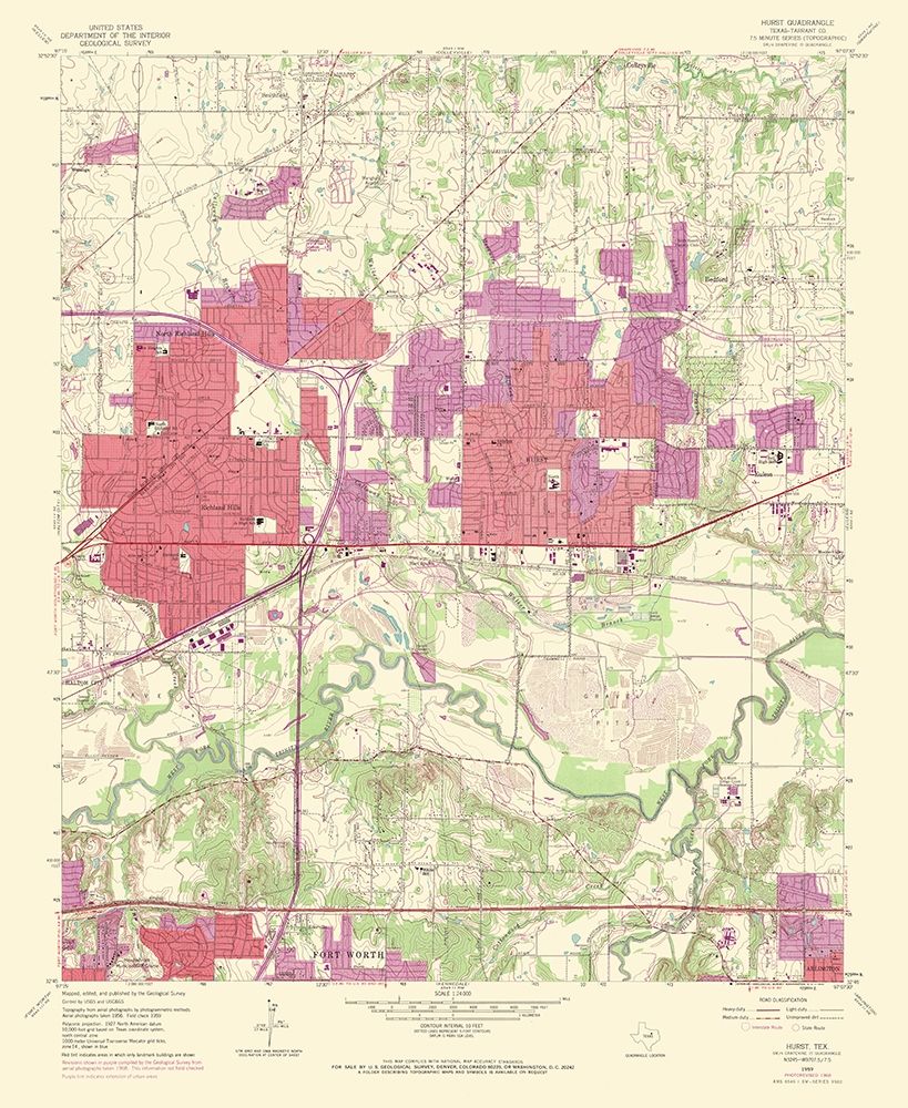 Hurst Texas Quad - USGS 1969 art print by USGS for $57.95 CAD