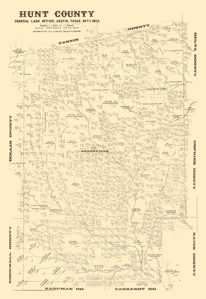 Hunt County Texas - Lucas 1873 art print by Lucas for $57.95 CAD