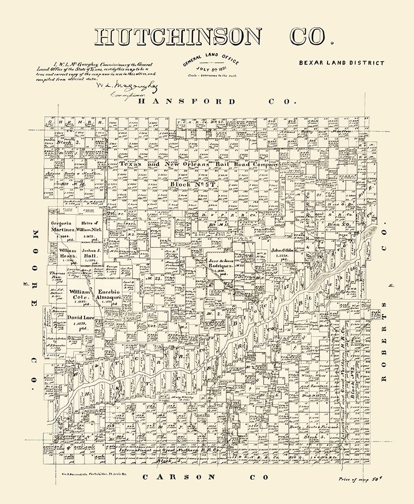 Hutchinson County Texas - McGaughey 1891 art print by McGaughey for $57.95 CAD