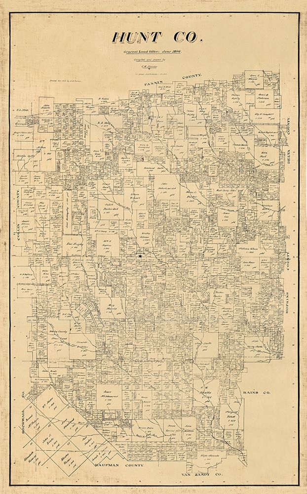 Hunt County Texas - Pressler 1894 art print by Pressler for $57.95 CAD