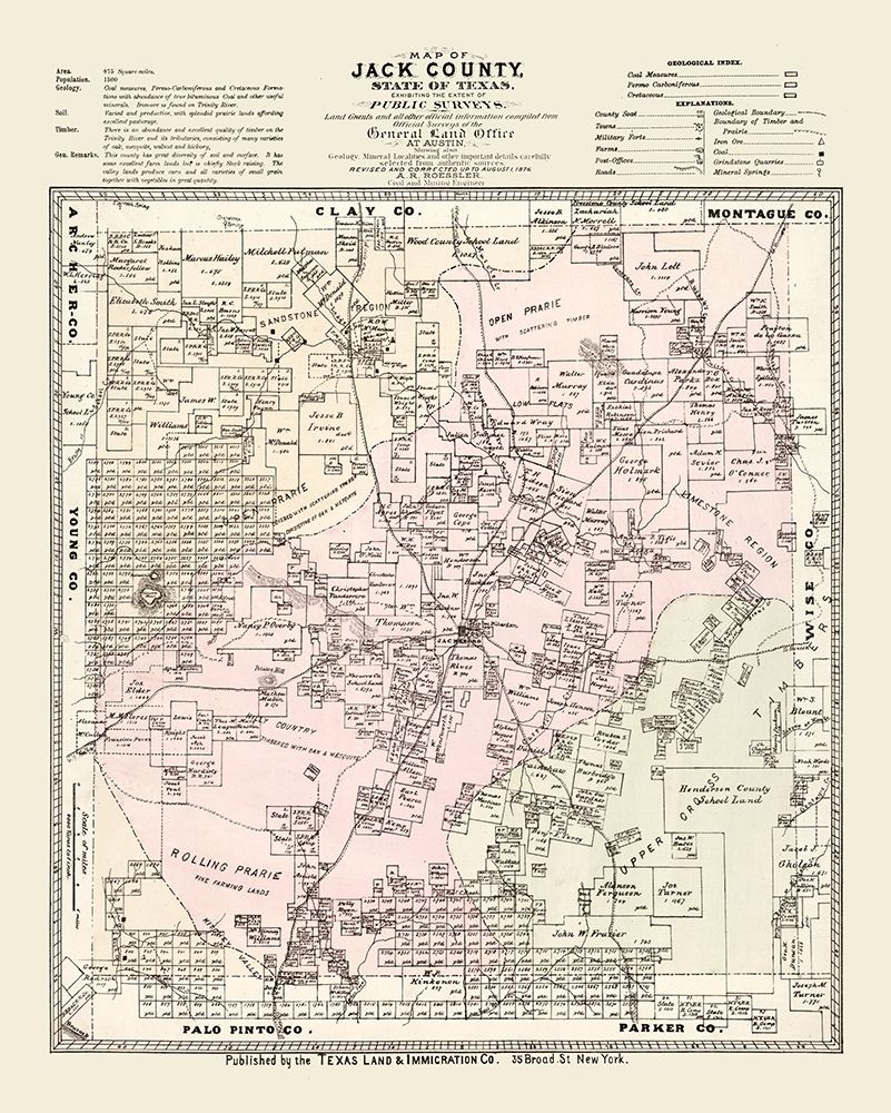 Jack County Texas - Roessler 1876 art print by Roessler for $57.95 CAD