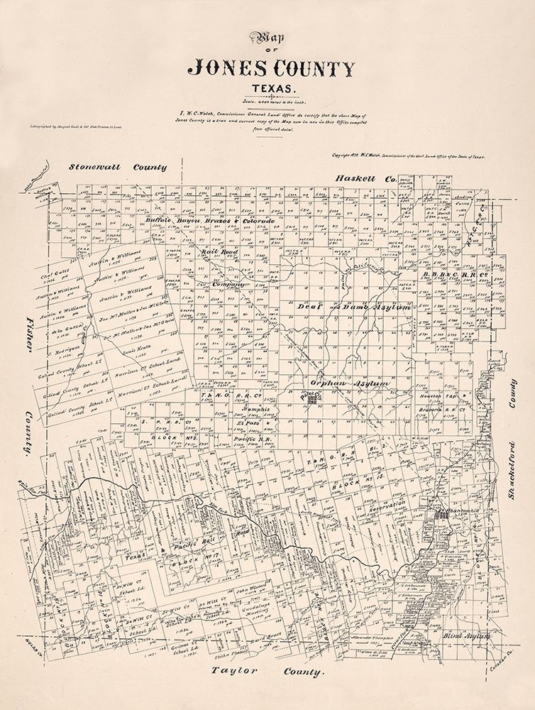 Jones County Texas - Walsh 1879 art print by Walsh for $57.95 CAD
