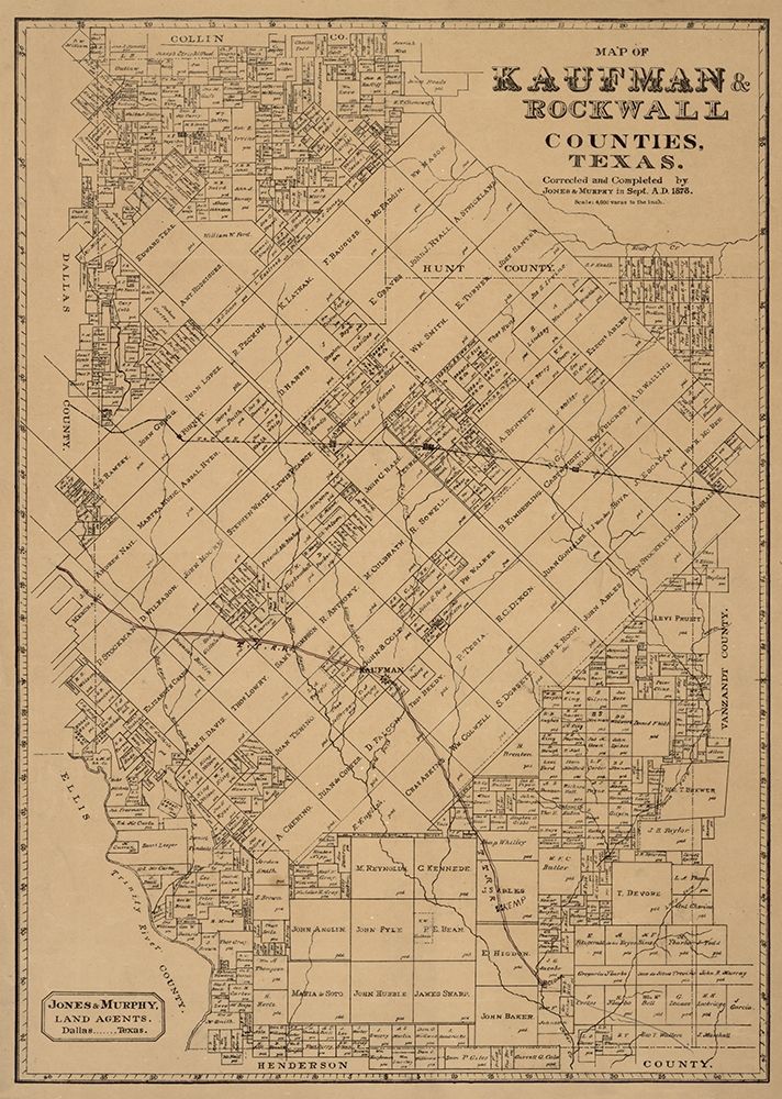 Kaufman County Texas - Jones 1878 art print by Jones for $57.95 CAD