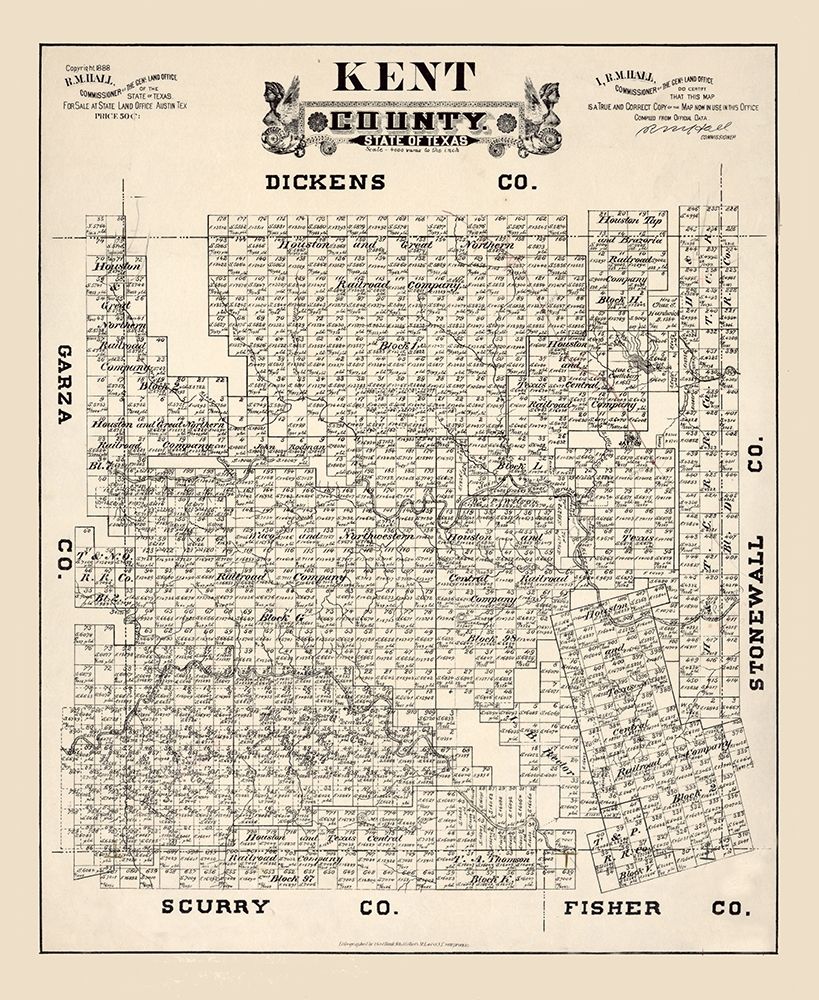 Kent County Texas - Hall 1888 art print by Hall for $57.95 CAD