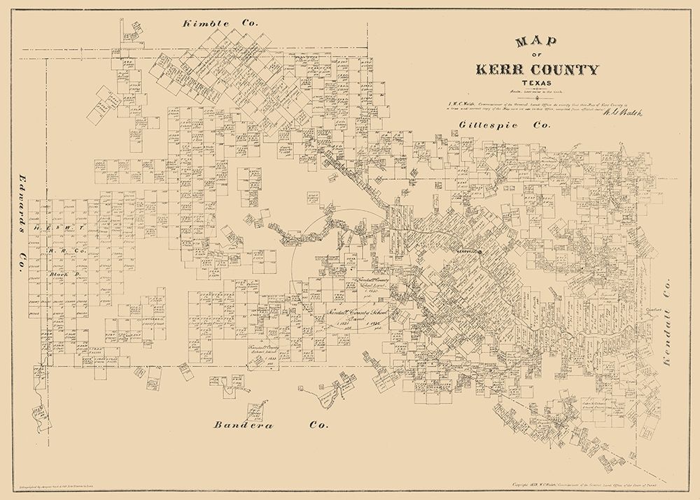 Kerr County Texas - Walsh 1879 art print by Walsh for $57.95 CAD