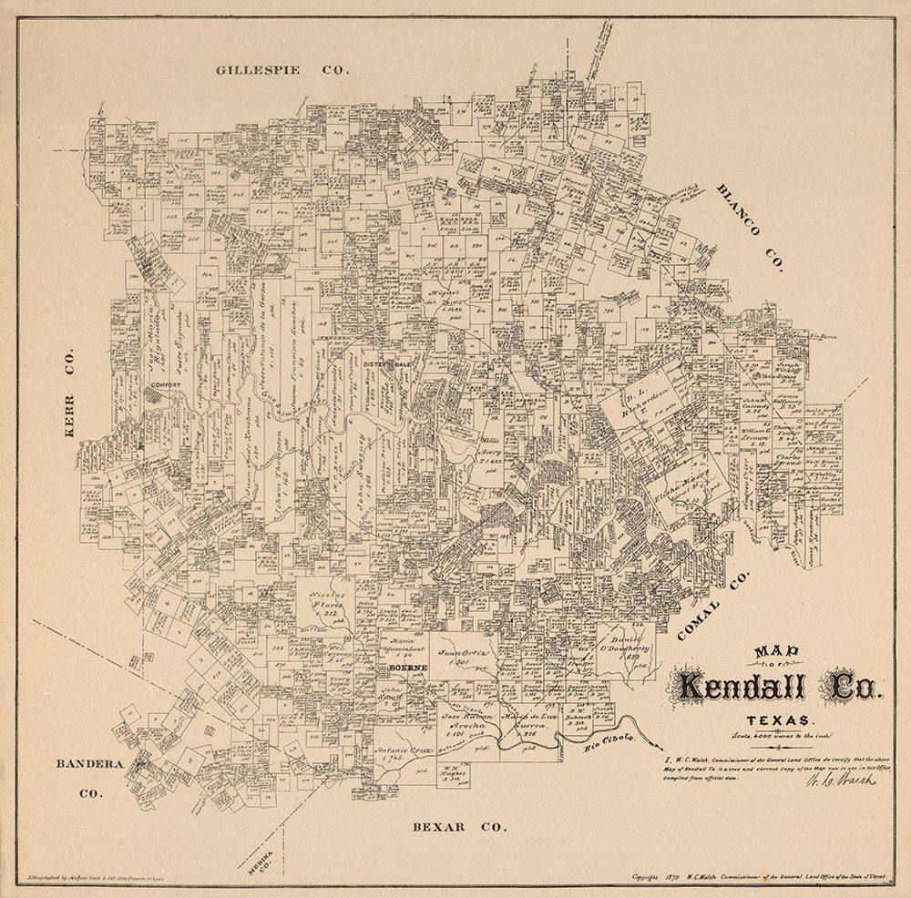 Kendall County Texas - Walsh 1879 art print by Walsh for $57.95 CAD