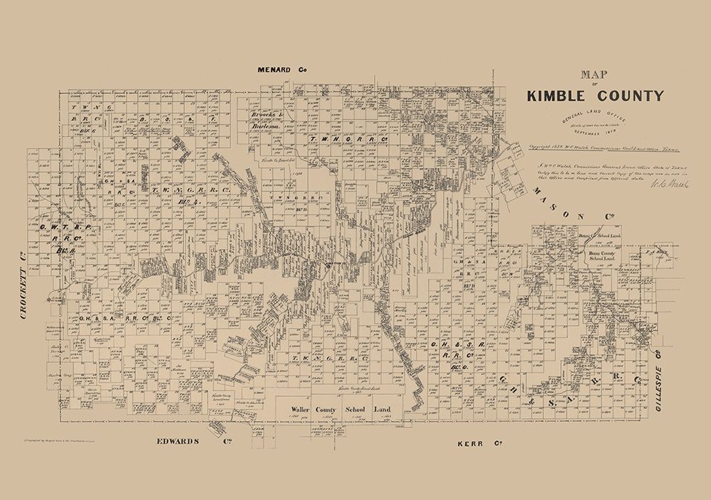 Kimble County Texas - Walsh 1879 art print by Walsh for $57.95 CAD