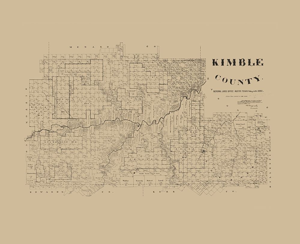 Kimble County Texas - McGaughey 1892 art print by McGaughey for $57.95 CAD