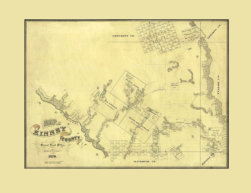 Kinney County Texas - Blau 1876 art print by Blau for $57.95 CAD
