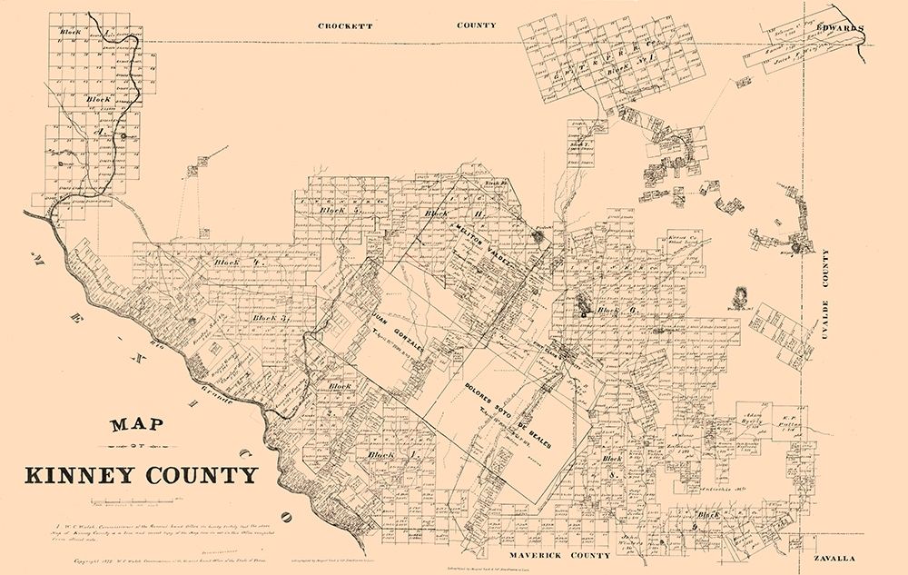 Kinney County Texas - Walsh 1879 art print by Walsh for $57.95 CAD