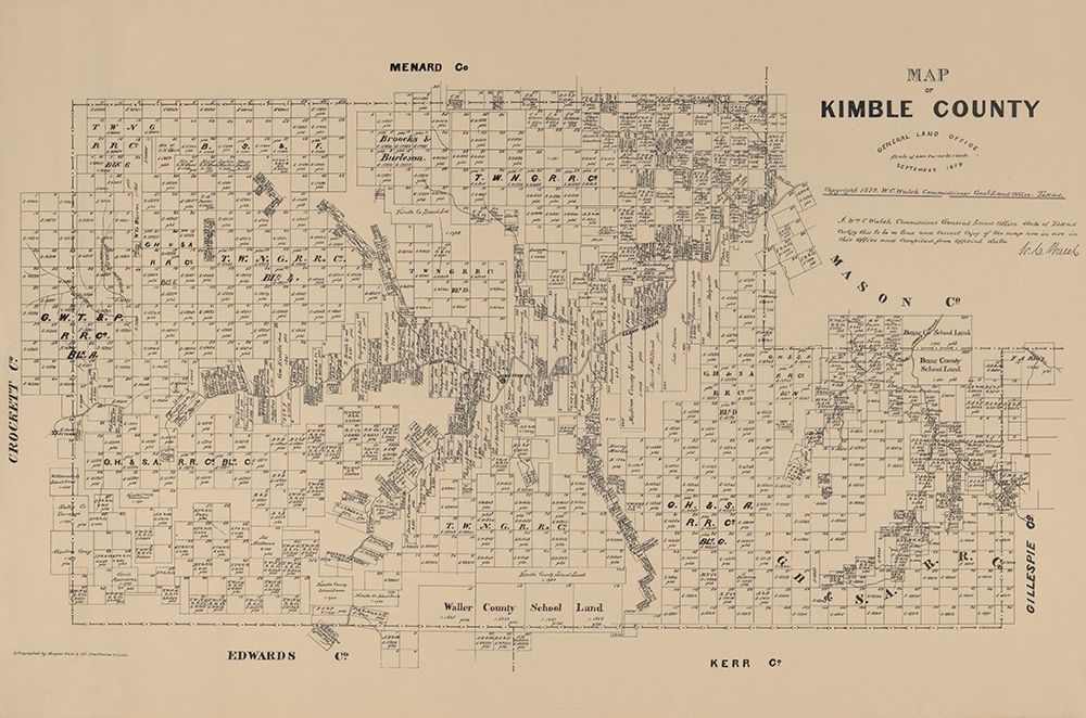 Kimble County Texas - Walsh 1879 art print by Walsh for $57.95 CAD
