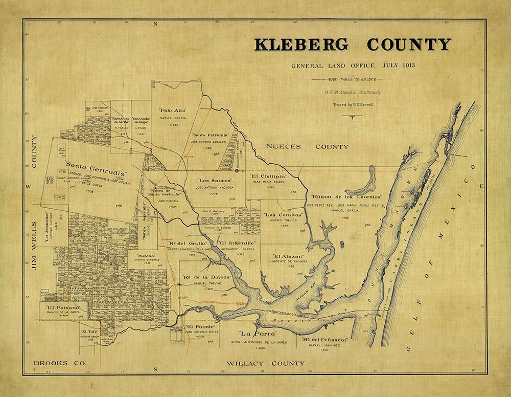 Kleberg County Texas - McDonald 1913 art print by McDonald for $57.95 CAD