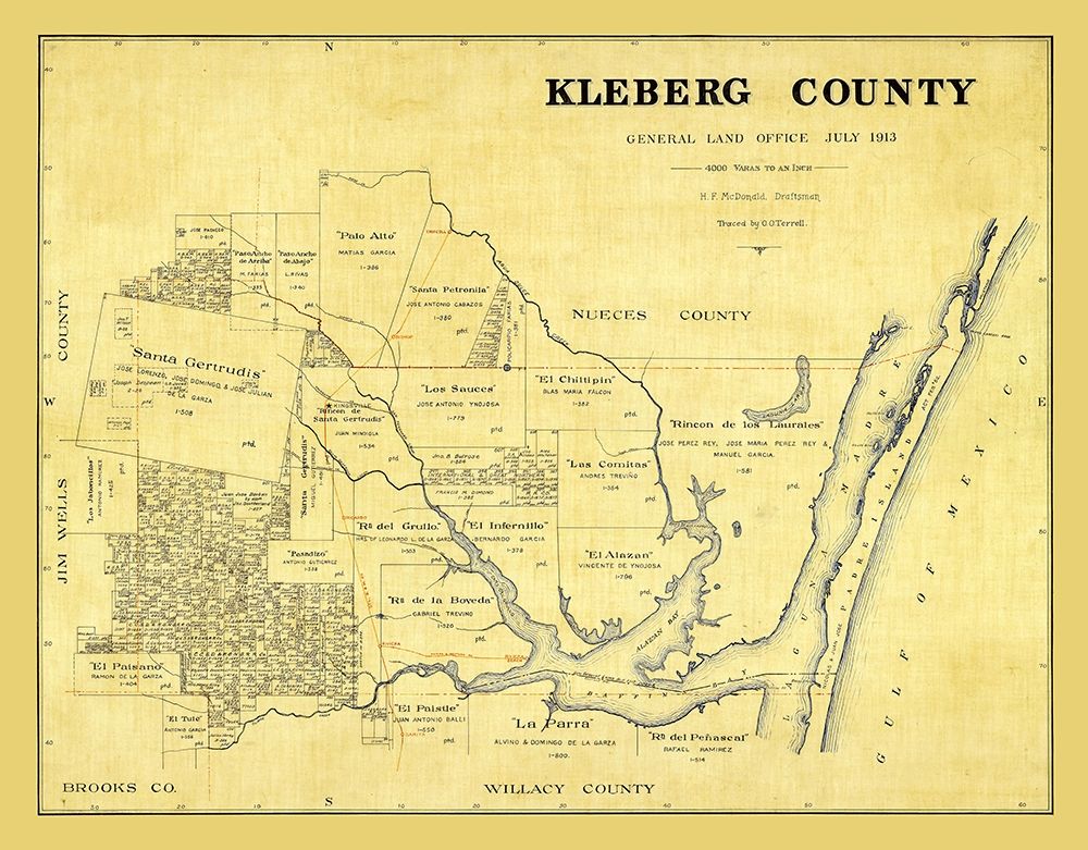 Kleberg County Texas - McDonald 1913 art print by McDonald for $57.95 CAD