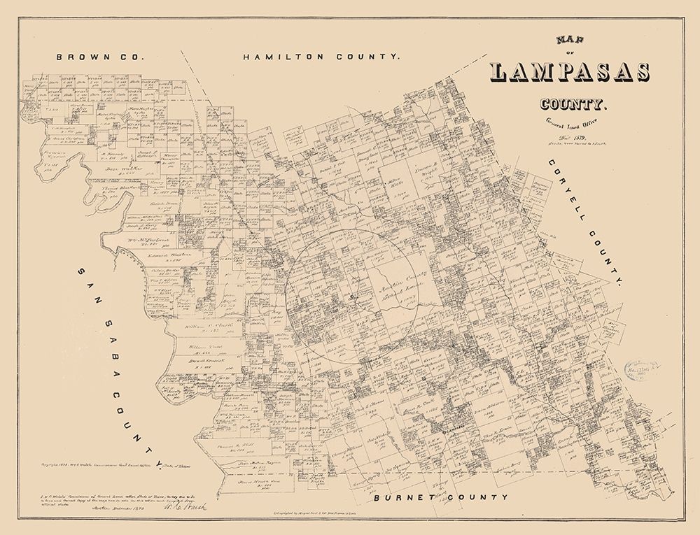Lampasas County Texas - Walsh 1879 art print by Walsh for $57.95 CAD
