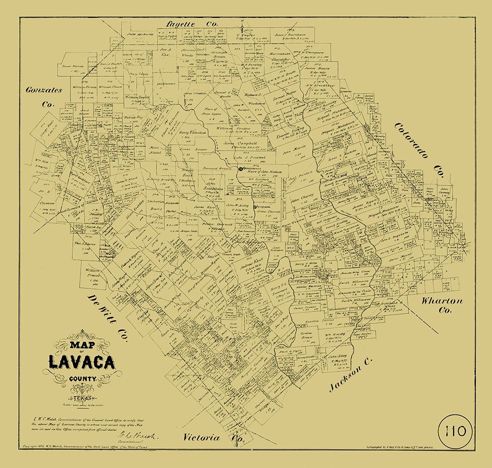 Lavaca County Texas - Walsh 1879 art print by Walsh for $57.95 CAD