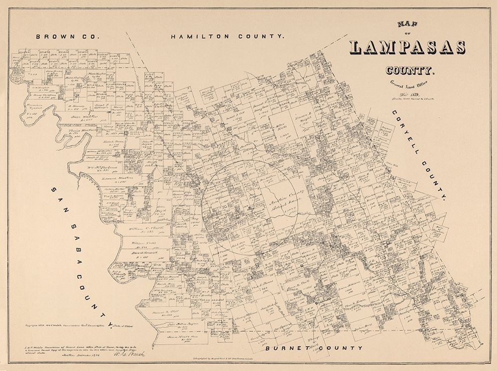 Lampasas County Texas - Walsh 1879 art print by Walsh for $57.95 CAD