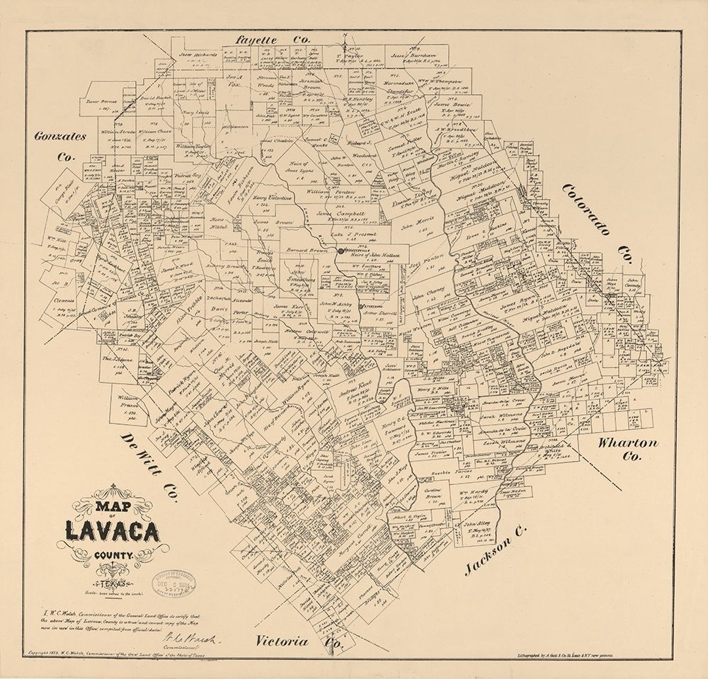 Lavaca County Texas - Walsh 1879 art print by Walsh for $57.95 CAD