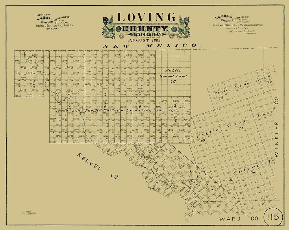 Loving County Texas - Hall 1889 art print by Hall for $57.95 CAD