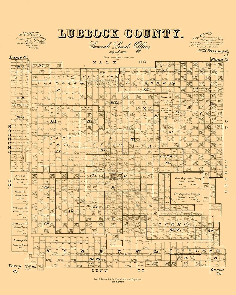 Lubbock County Texas - McGaughey 1892 art print by McGaughey for $57.95 CAD