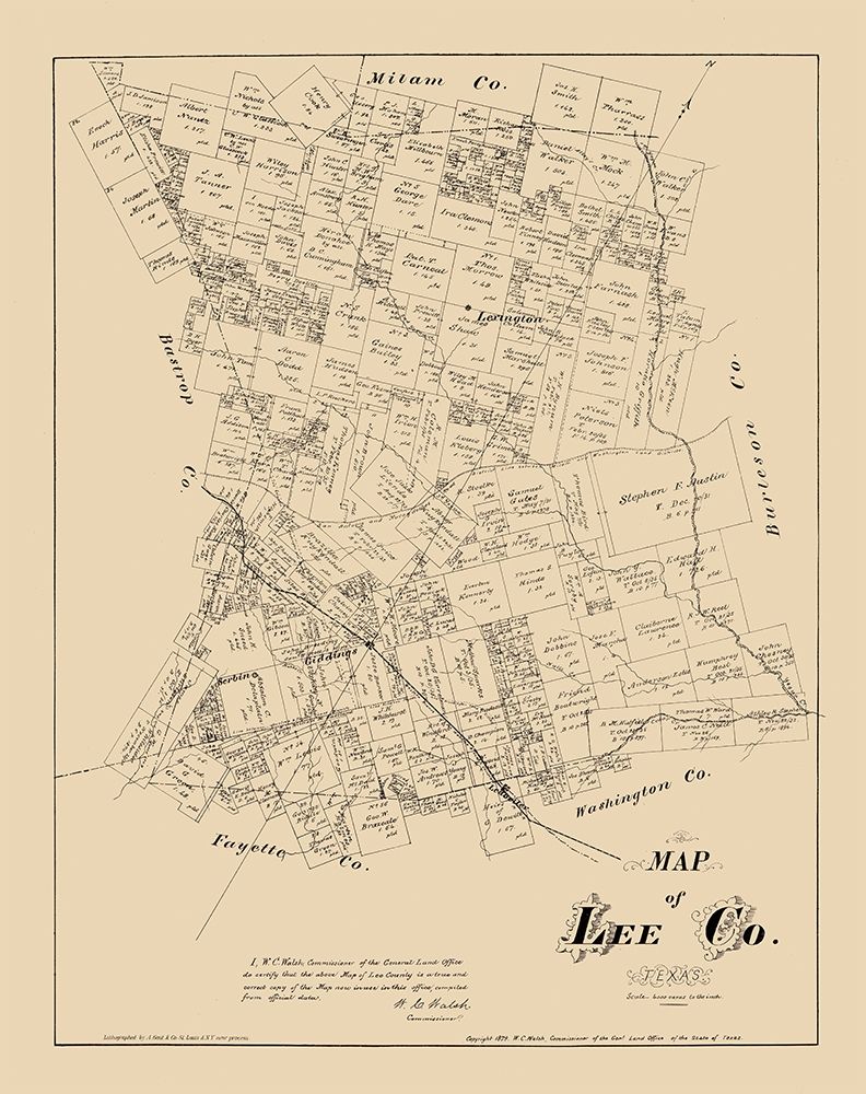 Lee County Texas - Walsh 1879 art print by Walsh for $57.95 CAD
