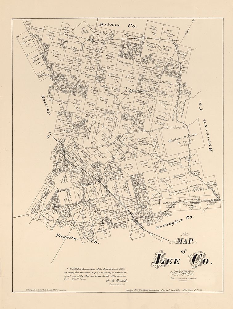 Lee County Texas - Walsh 1879 art print by Walsh for $57.95 CAD
