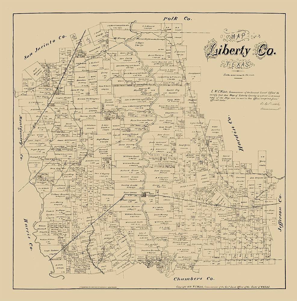 Liberty County Texas - Walsh 1879 art print by Walsh for $57.95 CAD