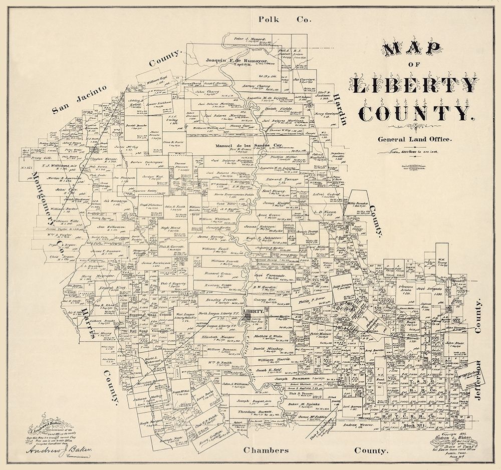 Liberty County Texas - Baker 1895 art print by Baker for $57.95 CAD
