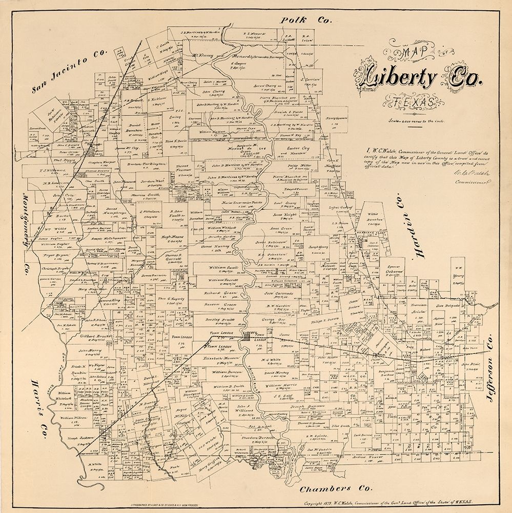 Liberty County Texas - Walsh 1879 art print by Walsh for $57.95 CAD