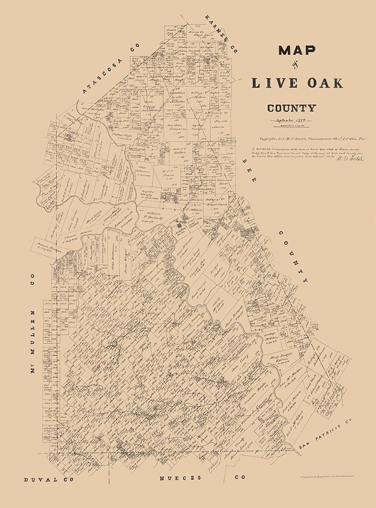 Live Oak County Texas - Walsh 1879 art print by Walsh for $57.95 CAD