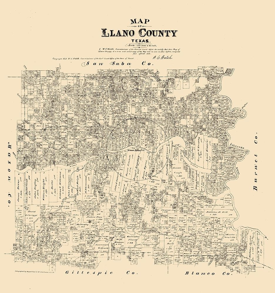 Llano County Texas - Walsh 1879 art print by Walsh for $57.95 CAD