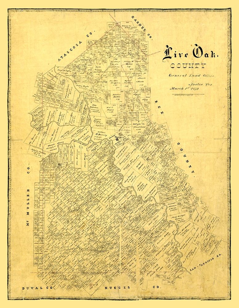 Live Oak County Texas -1879 art print by Unknown for $57.95 CAD