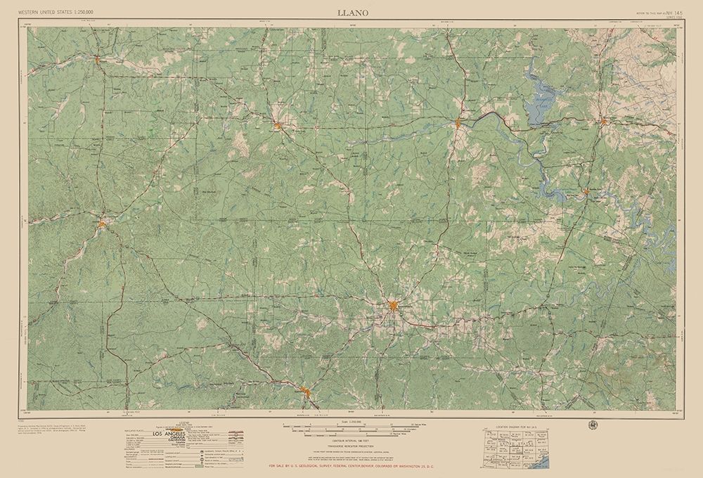 Llano Texas Quad - USGS 1954 art print by USGS for $57.95 CAD