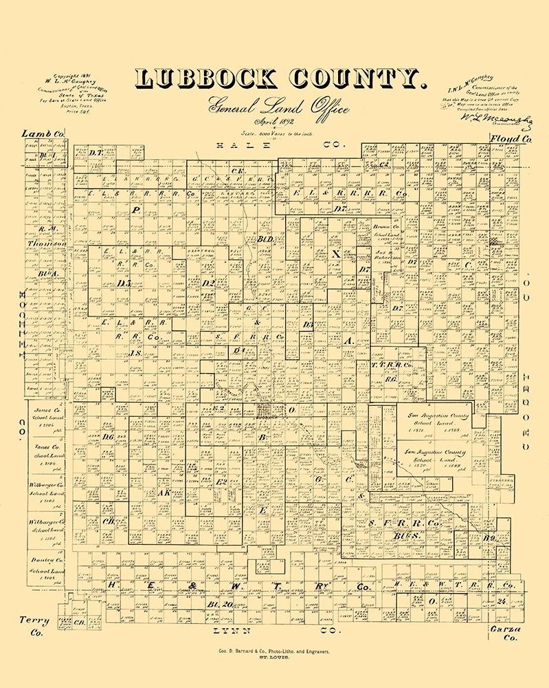 Lubbock County Texas - McGauhey 1892 art print by McGaughey for $57.95 CAD