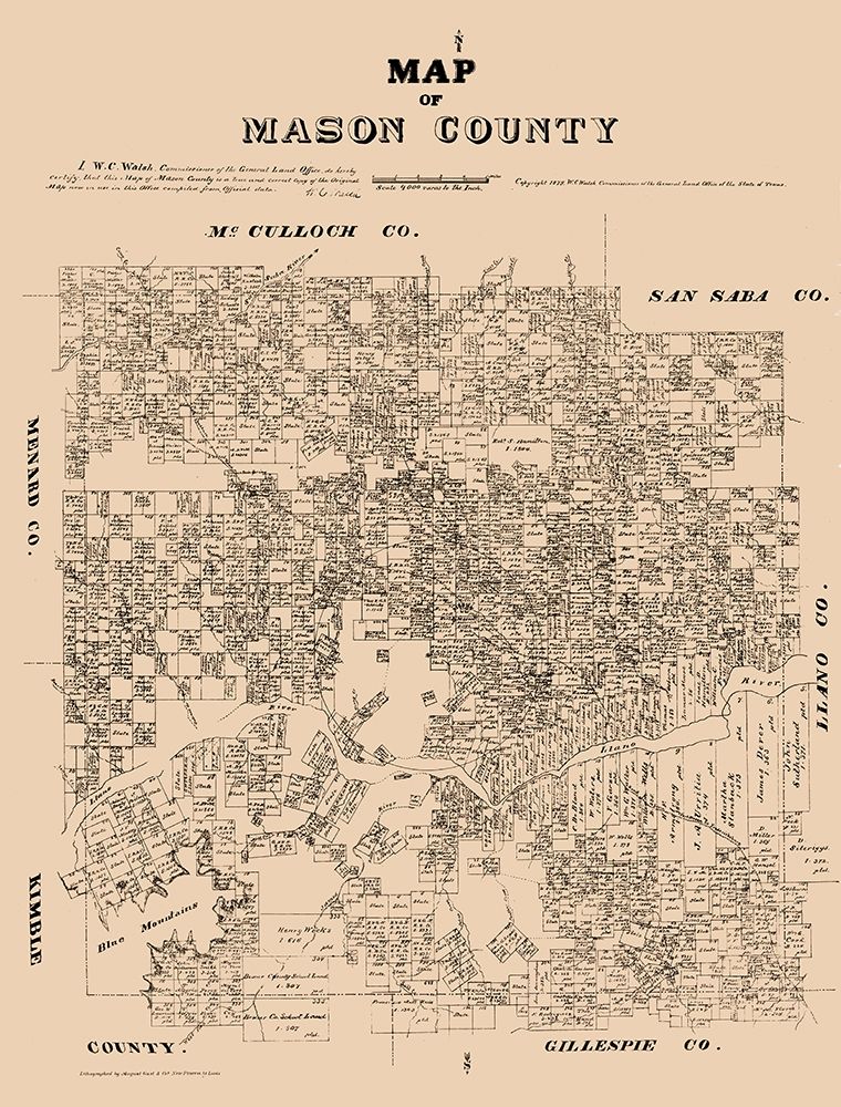 Mason County Texas - Walsh 1879 art print by Walsh for $57.95 CAD