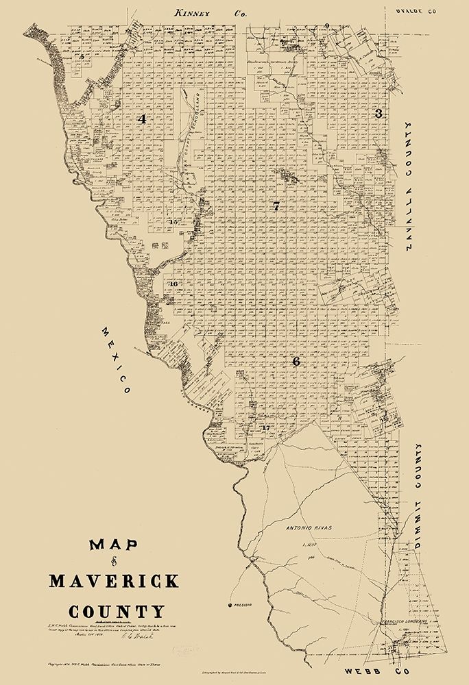 Maverick County Texas - Walsh 1879 art print by Walsh for $57.95 CAD
