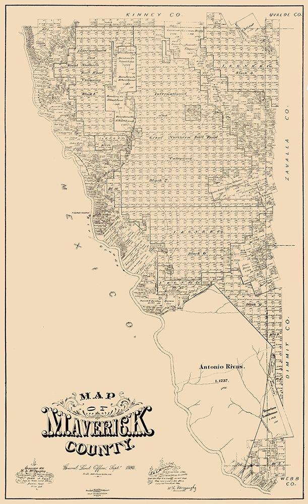 Maverick County Texas - McGaughey 1893 art print by McGaughey for $57.95 CAD