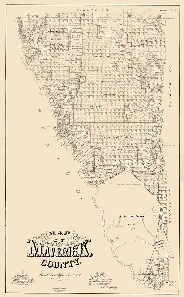 Maverick County Texas - McGaughey 1893 art print by McGaughey for $57.95 CAD