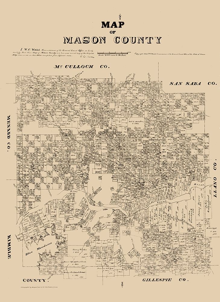 Mason County Texas - Walsh 1879 art print by Walsh for $57.95 CAD