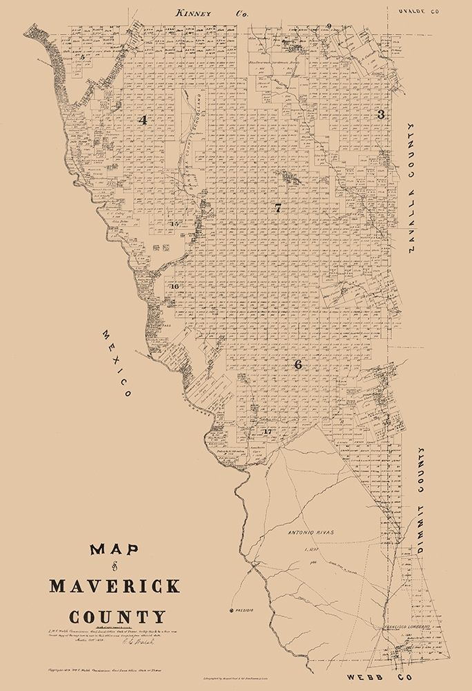 Marverick County Texas - Walsh 1897 art print by Walsh for $57.95 CAD