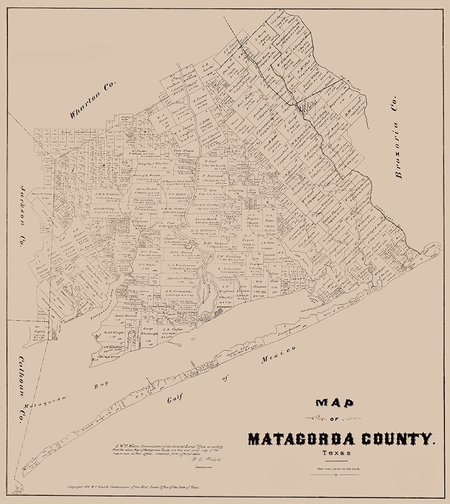 Matagorda County Texas - Walsh 1879 art print by Walsh for $57.95 CAD