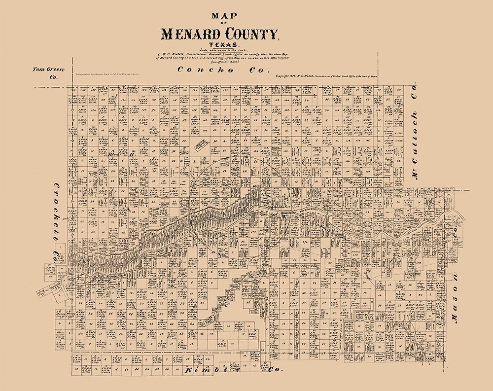 Menard County Texas - Walsh 1879 art print by Walsh for $57.95 CAD