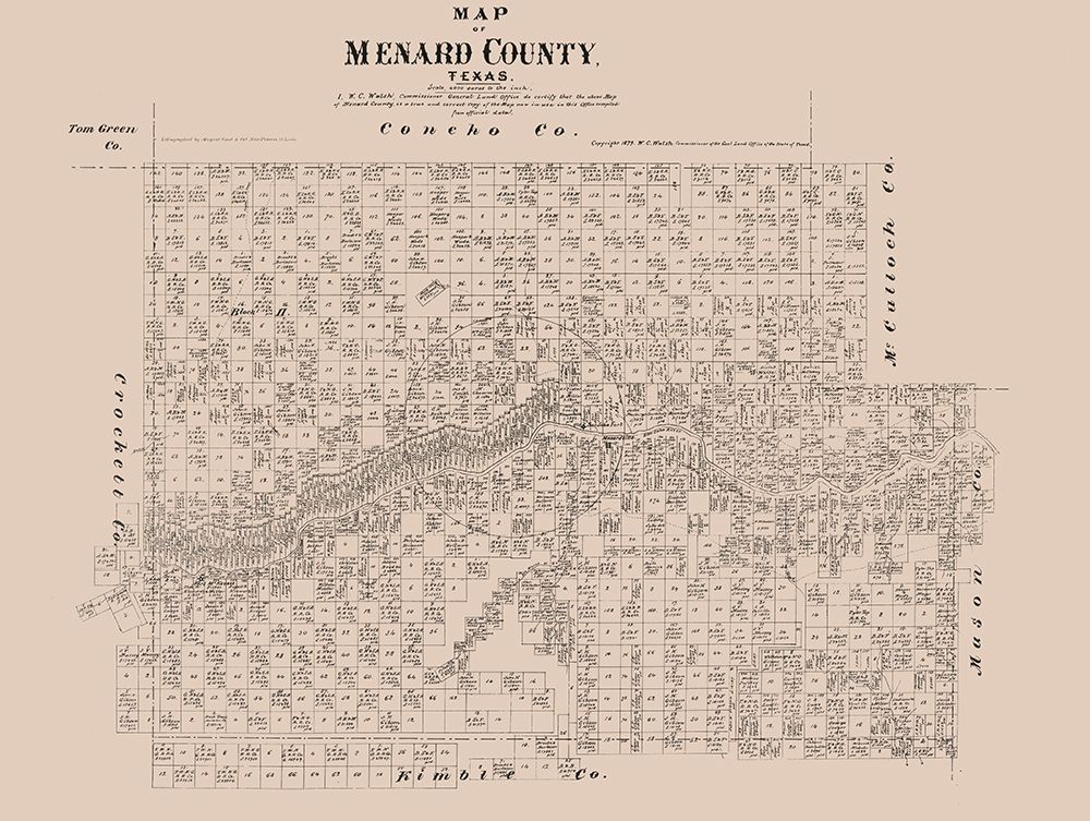 Menard County Texas - Walsh 1879 art print by Walsh for $57.95 CAD
