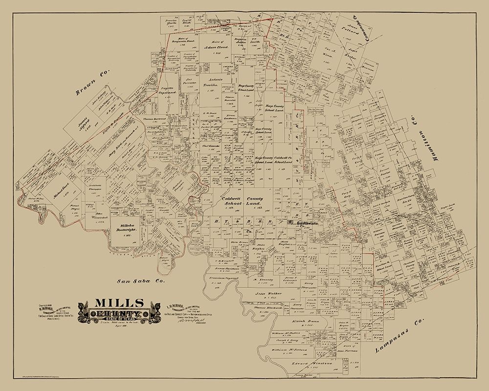 Mills County Texas - Hall 1888 art print by Hall for $57.95 CAD