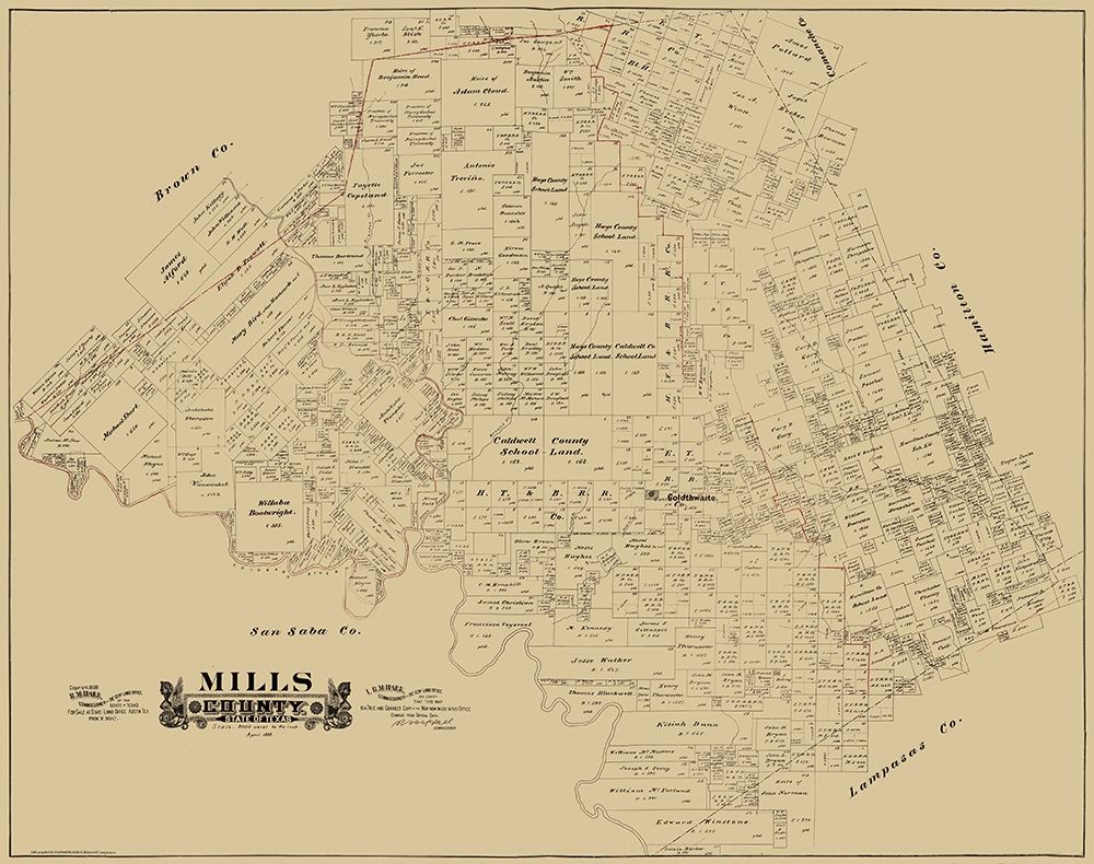 Mills County Texas - Hall 1888 art print by Hall for $57.95 CAD