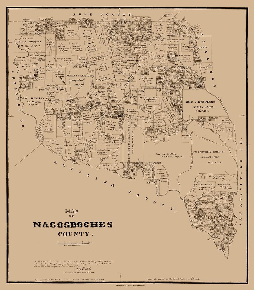 Nacogdoches County Texas - Walsh 1881 art print by Walsh for $57.95 CAD