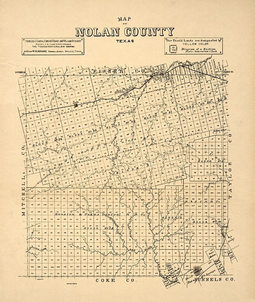Nolan County Texas -1890 art print by Unknown for $57.95 CAD