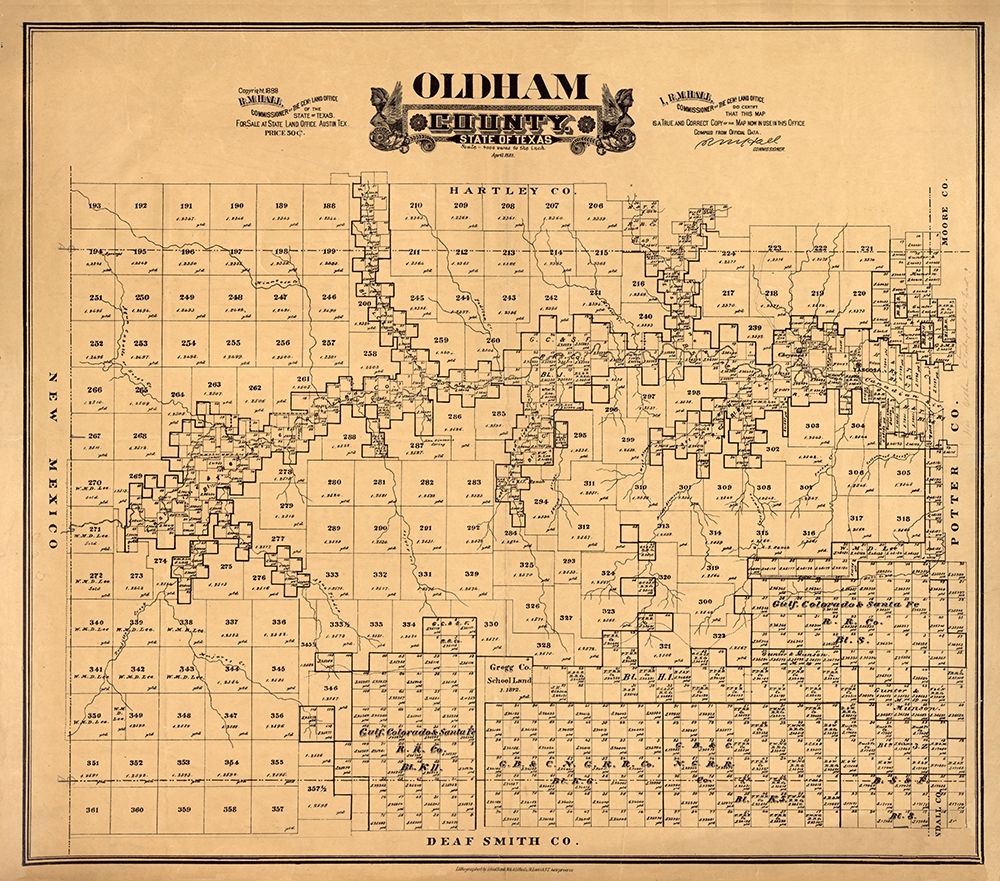 Oldham County Texas - Hall 1888 art print by Hall for $57.95 CAD