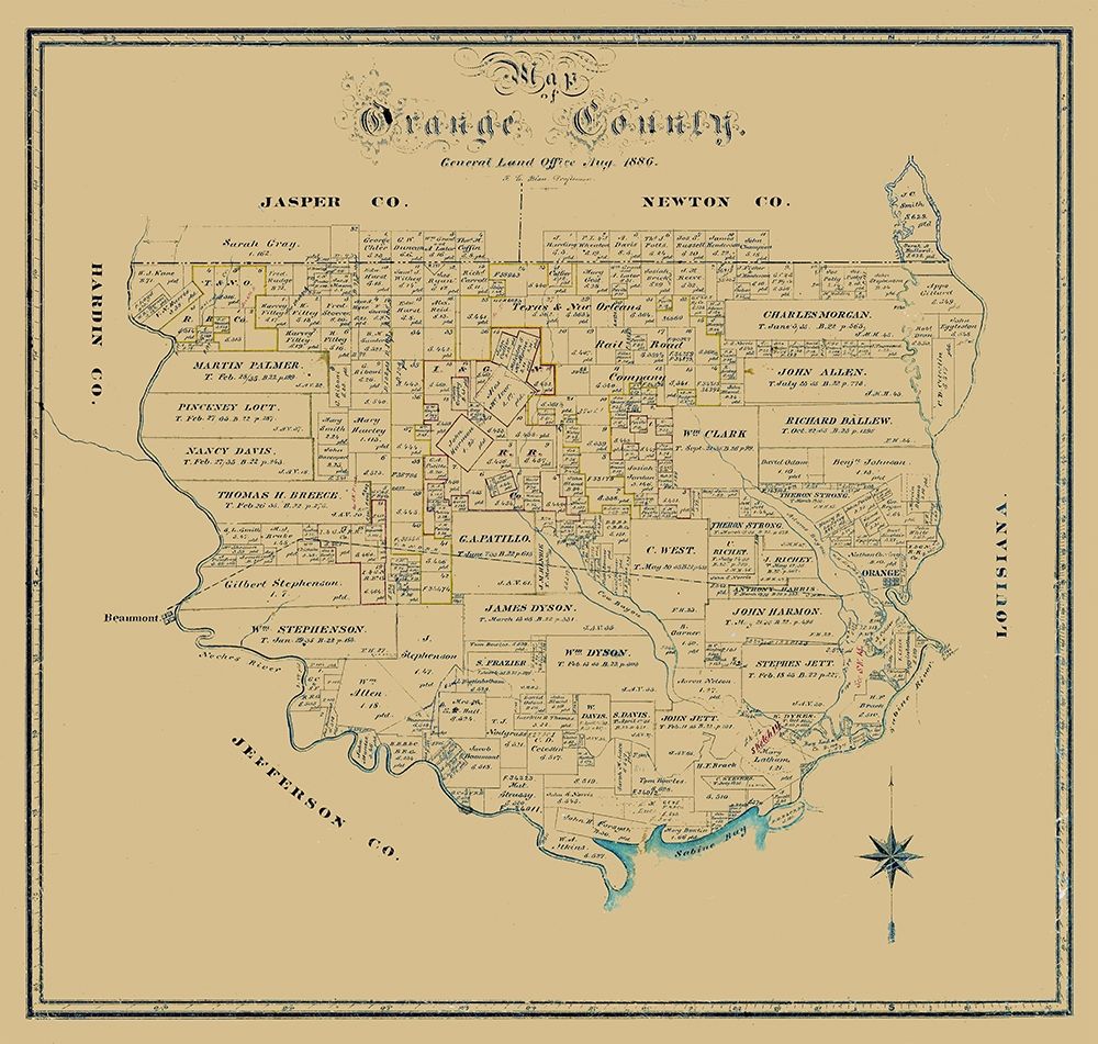 Orange County Texas - Biau 1886 art print by Biau for $57.95 CAD