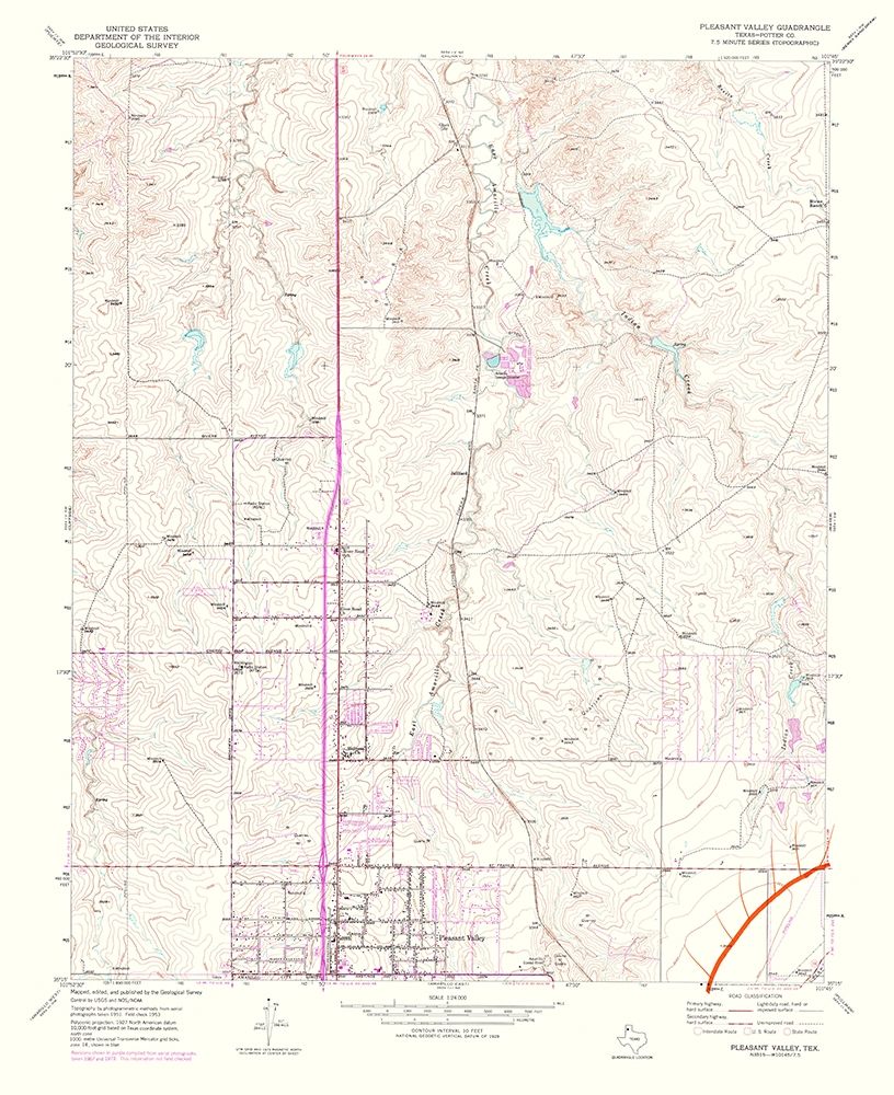 Pleasant Valley Texas Quad - USGS 1975 art print by USGS for $57.95 CAD